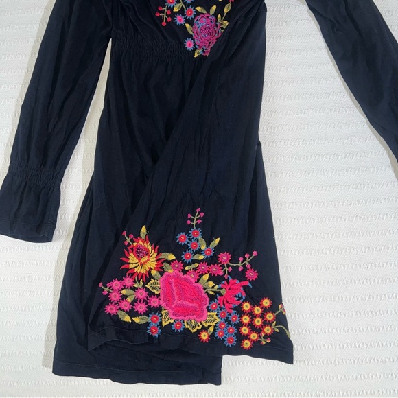 Johnny Was JW Los Angeles Embroidered Black Tunic Dress Large Cotton Boho Floral - Picture 5 of 12
